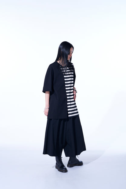 COTTON JERSEY FUSED STRIPE GRAFTED T-SHIRT