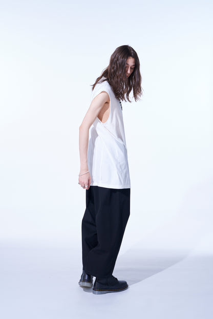 COTTON JERSEY VERTICALLY GRAFTED SLEEVELESS TOP WITH HEM SLIT