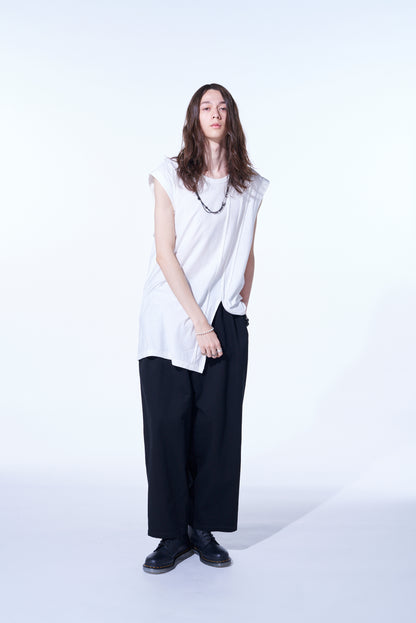 COTTON JERSEY VERTICALLY GRAFTED SLEEVELESS TOP WITH HEM SLIT