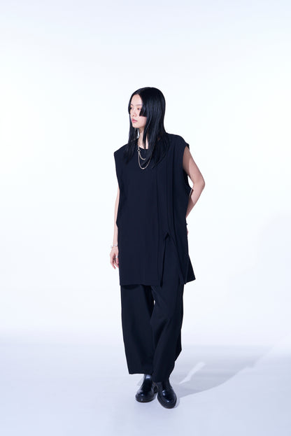 COTTON JERSEY VERTICALLY GRAFTED SLEEVELESS TOP WITH HEM SLIT