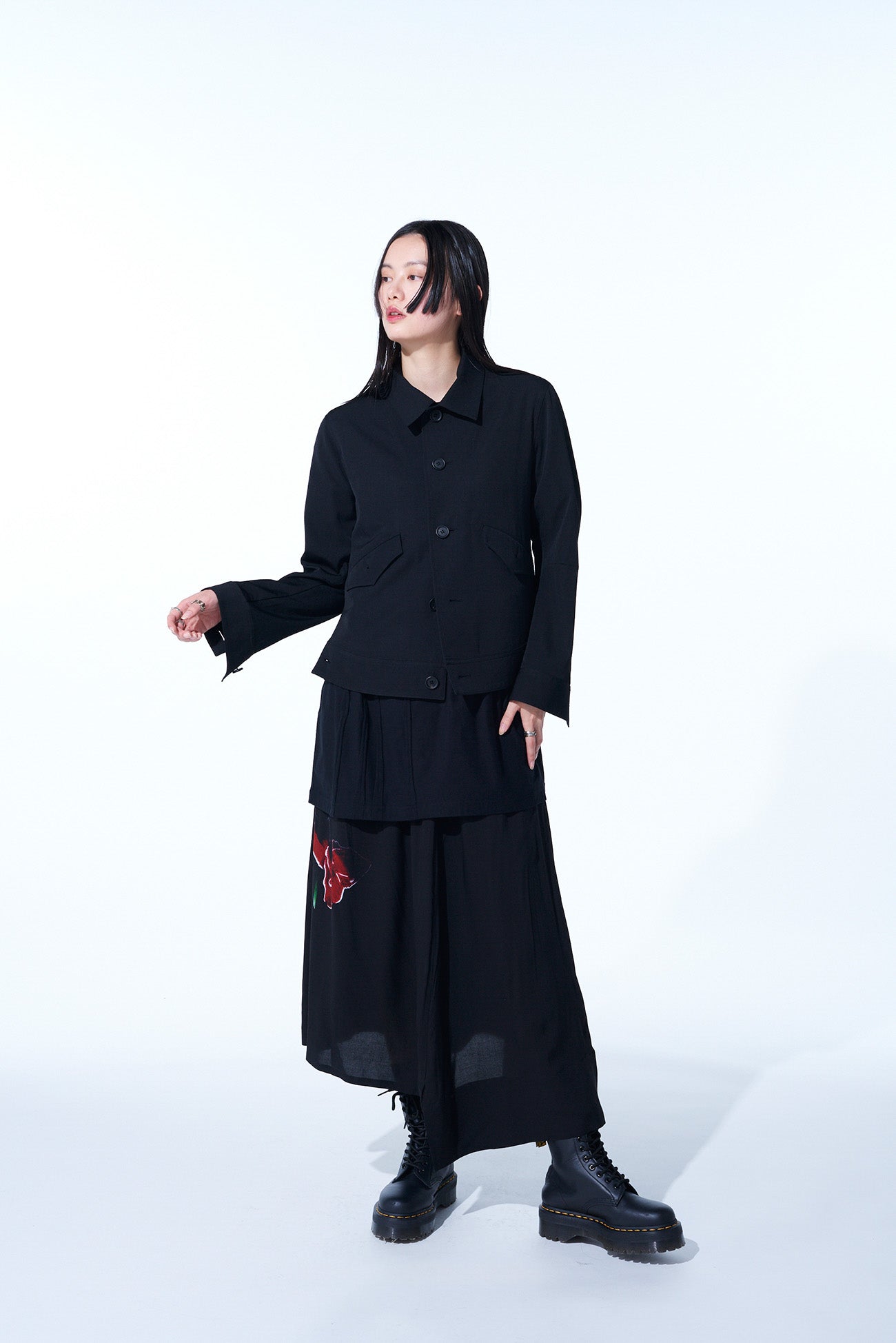 WASHER FINISHED WOOL GABARDINE OPEN COLLAR SHORT BLOUSON