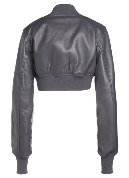 SEMI-VEGETABLE TANNED SHEEP LEATHER CROPPED BOMBER JACKET