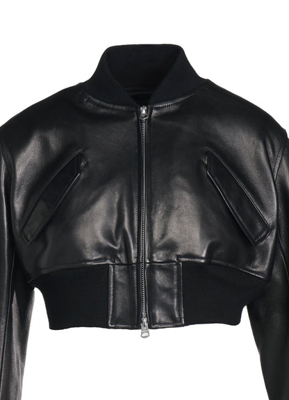 SEMI-VEGETABLE TANNED SHEEP LEATHER CROPPED BOMBER JACKET