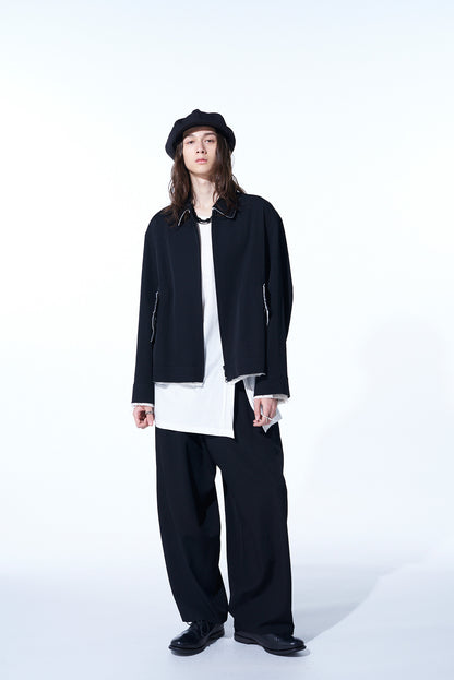 WASHER FINISHED WOOL GABARDINE OVERSIZED REVERSIBLE ZIPPER BLOUSON WITH CUT-OUT DESIGN