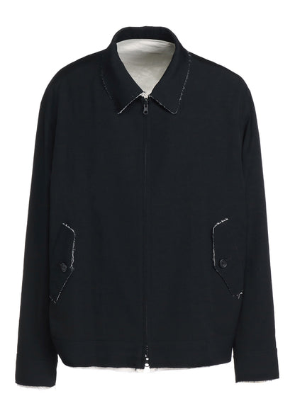 WASHER FINISHED WOOL GABARDINE OVERSIZED REVERSIBLE ZIPPER BLOUSON WITH CUT-OUT DESIGN