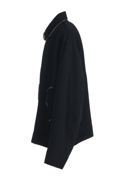 WASHER FINISHED WOOL GABARDINE OVERSIZED REVERSIBLE ZIPPER BLOUSON WITH CUT-OUT DESIGN