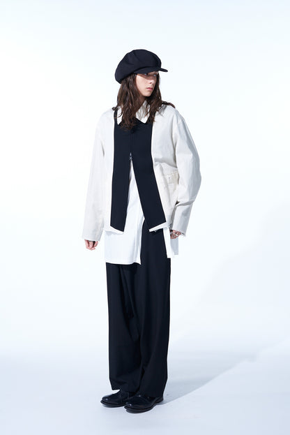 WASHER FINISHED WOOL GABARDINE OVERSIZED REVERSIBLE ZIPPER BLOUSON WITH CUT-OUT DESIGN