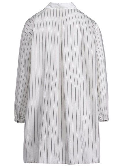 COTTON SATIN STRIPE SWITCHING LONG SHIRT