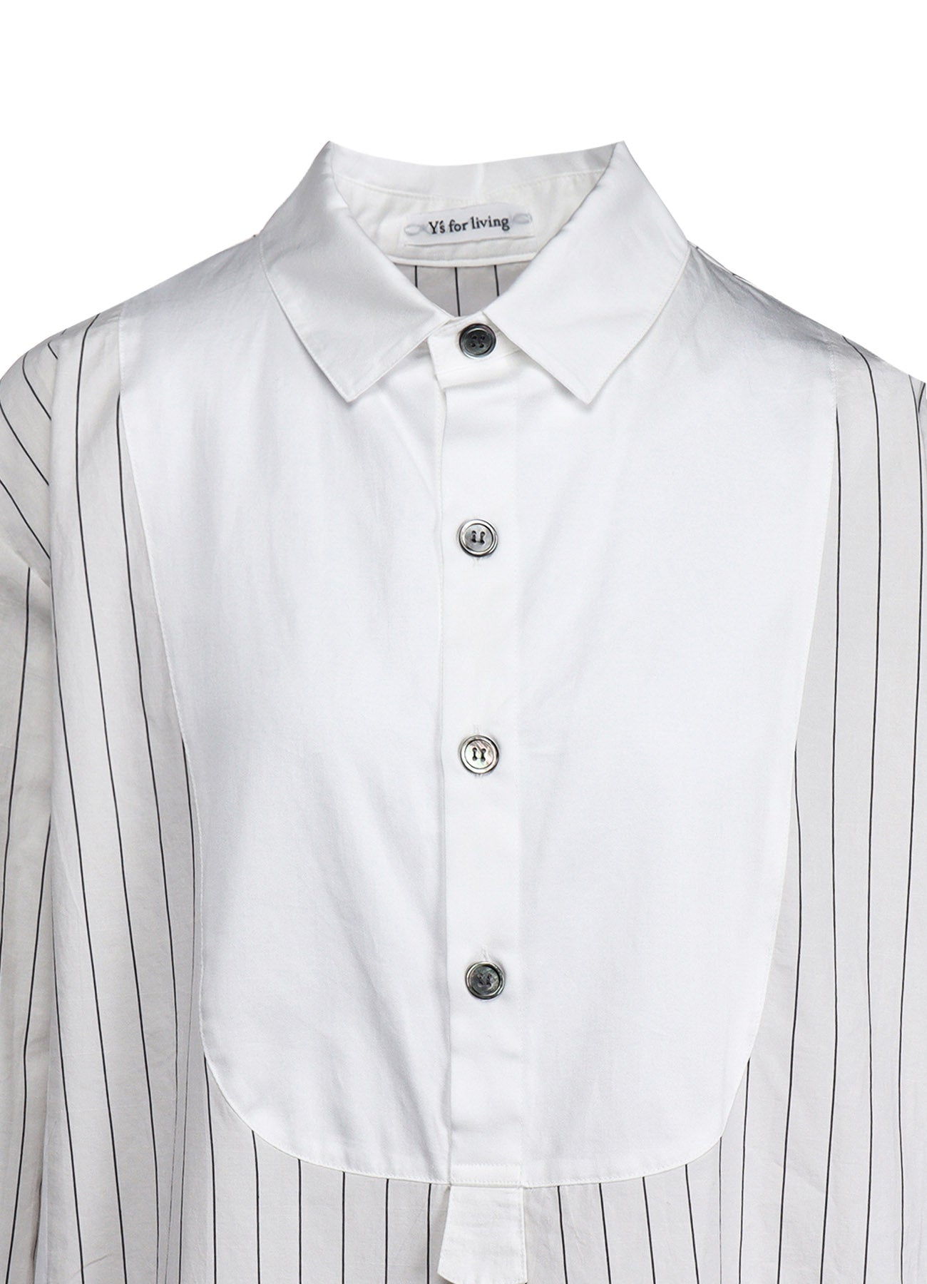 COTTON SATIN STRIPE SWITCHING LONG SHIRT