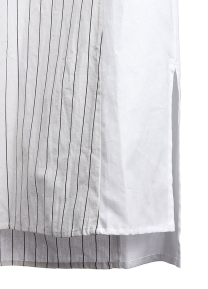 COTTON SATIN STRIPE SWITCHING LONG SHIRT