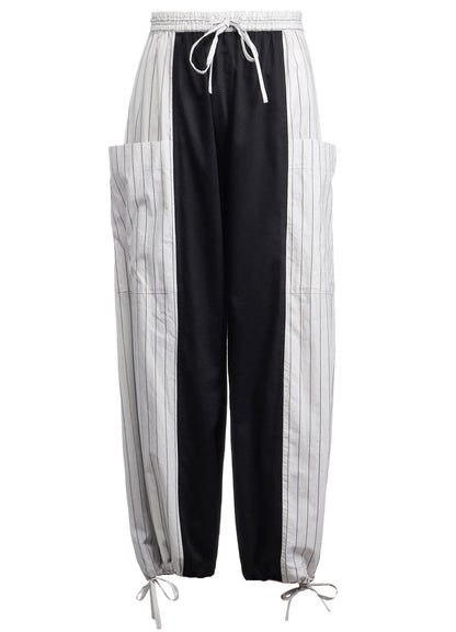 COTTON SATIN STRIPE SWITCHING PANTS (L)