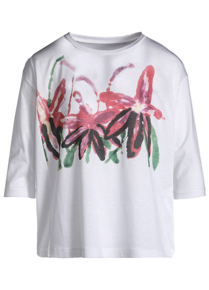 CELLULOSE COTTON JERSEY FLOWER PRINT 3/4 SLEEVE SHIRT