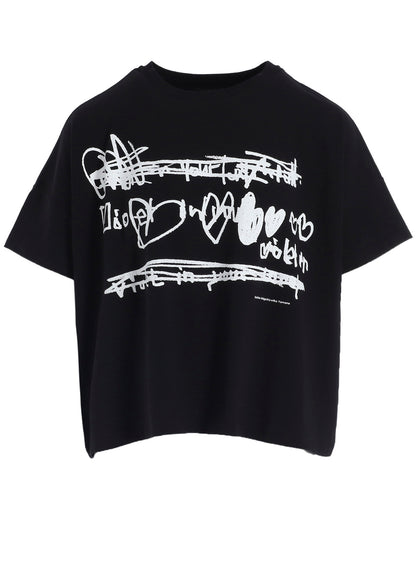COTTON JERSEY HEART PRINT WIDE SHORT SHIRT