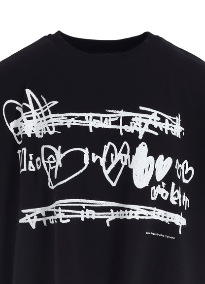 COTTON JERSEY HEART PRINT WIDE SHORT SHIRT