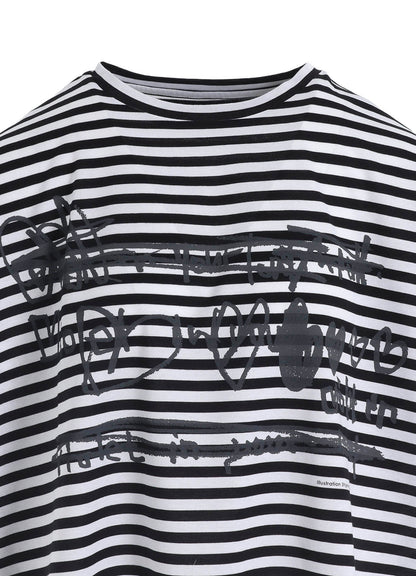 60/2 COTTON JERSEY BORDER HEART PRINT WIDE SHORT SHIRT