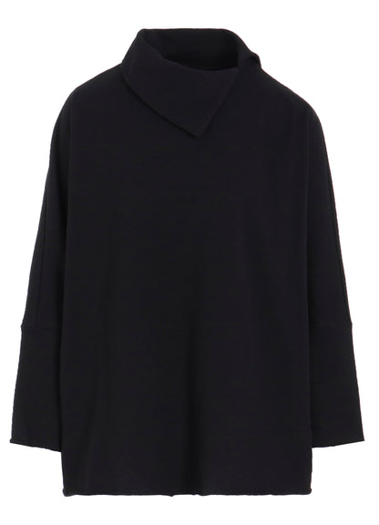 COTTON MINI FLEECE ASYMMETRIC COLLAR PULLOVER