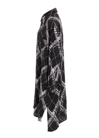 WASHER BIAS PLAID PRINT LONG SHIRT
