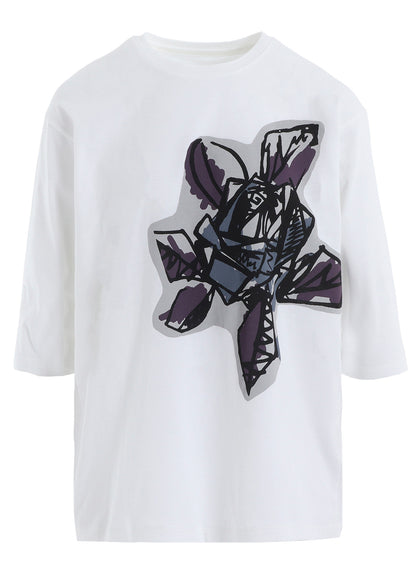 SOFT COTTON JERSEY WILD FLOWER PRINT 3/4 SLEEVE SHIRT