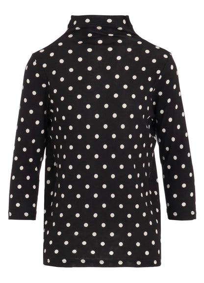 80/1 DUAL-LAYER JERSEY DOT PRINT BOTTLE NECK 3/4 SLEEVE SHIRT