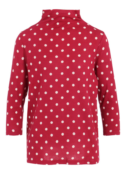 80/1 DUAL-LAYER JERSEY DOT PRINT BOTTLE NECK 3/4 SLEEVE SHIRT