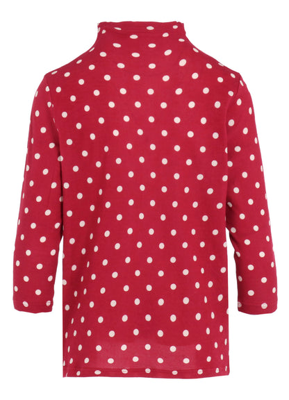 80/1 DUAL-LAYER JERSEY DOT PRINT BOTTLE NECK 3/4 SLEEVE SHIRT