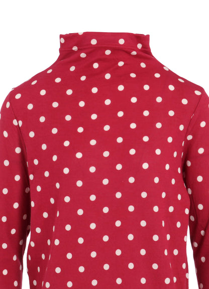 80/1 DUAL-LAYER JERSEY DOT PRINT BOTTLE NECK 3/4 SLEEVE SHIRT