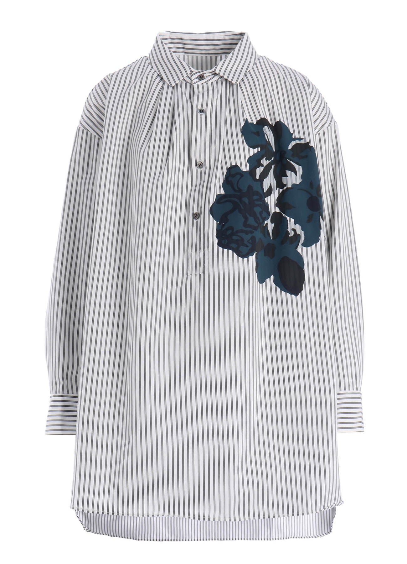 SATIN STRIPE FLOWER PRINT SHIRT