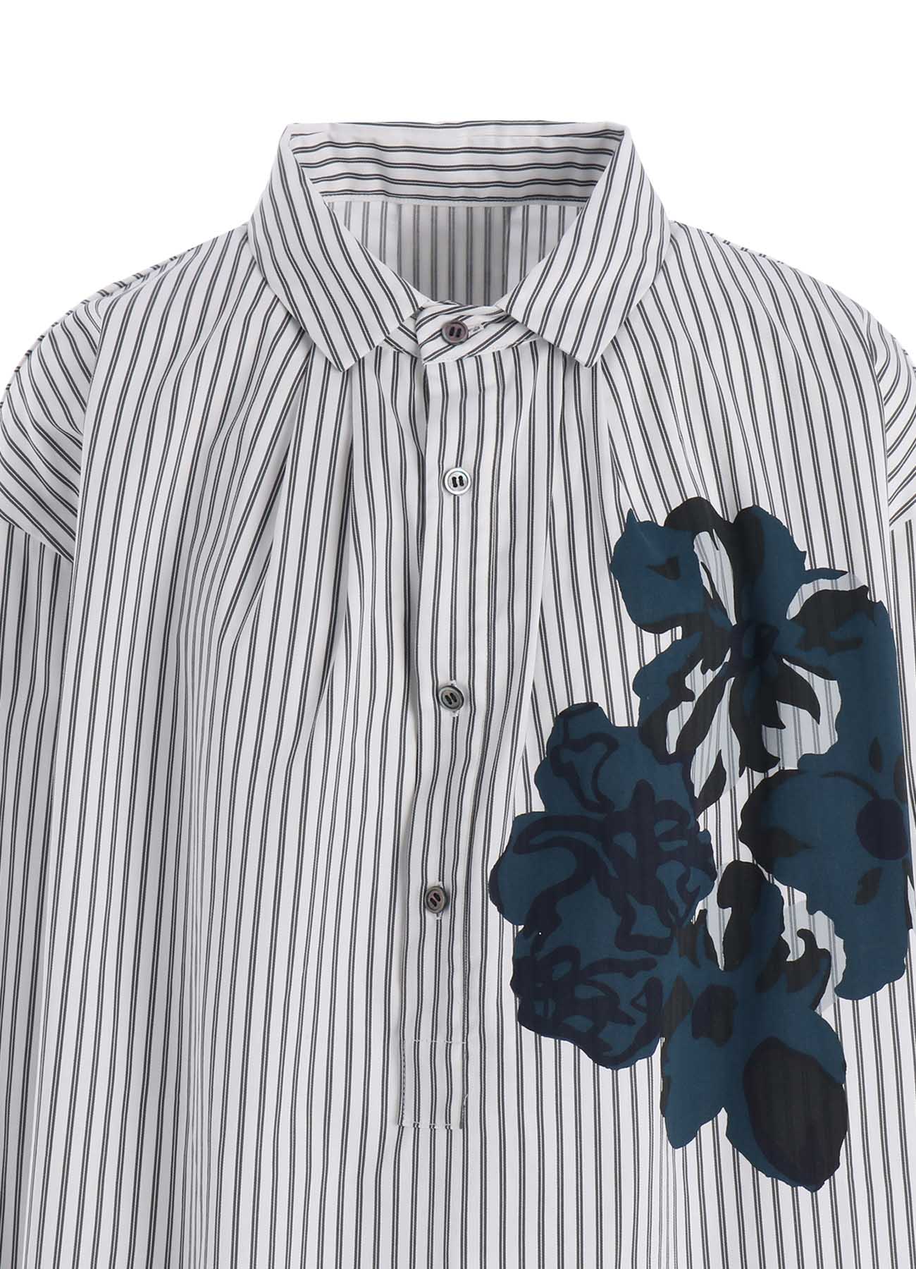 SATIN STRIPE FLOWER PRINT SHIRT