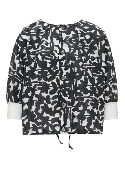 COTTON RIPPLE MOSAIC FLOWER PRINT SHIRT CARDIGAN