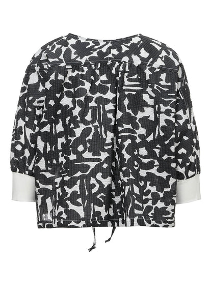 COTTON RIPPLE MOSAIC FLOWER PRINT SHIRT CARDIGAN