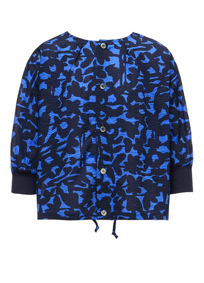 COTTON RIPPLE MOSAIC FLOWER PRINT SHIRT CARDIGAN