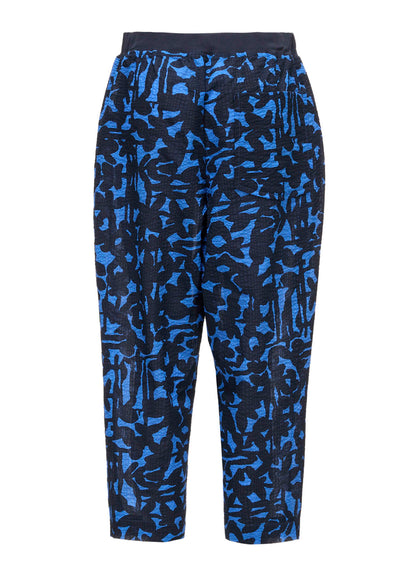 COTTON RIPPLE MOSAIC FLOWER PRINT HEM SLIT PANTS
