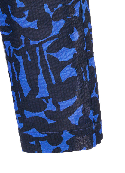 COTTON RIPPLE MOSAIC FLOWER PRINT HEM SLIT PANTS