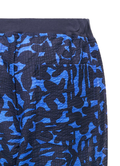 COTTON RIPPLE MOSAIC FLOWER PRINT HEM SLIT PANTS