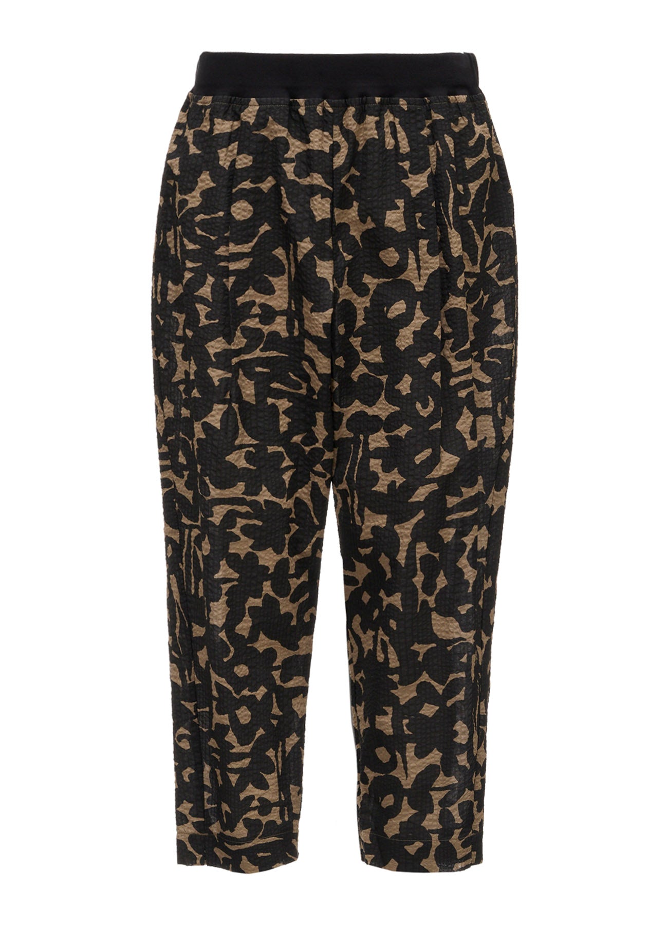 COTTON RIPPLE MOSAIC FLOWER PRINT HEM SLIT PANTS