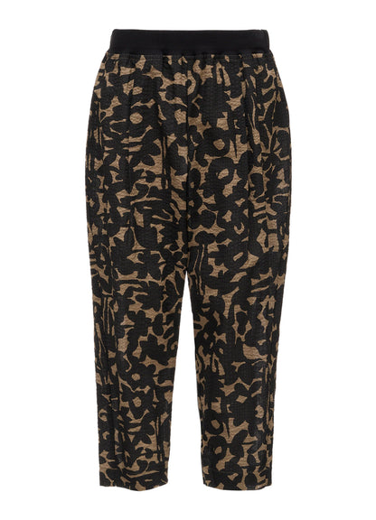 COTTON RIPPLE MOSAIC FLOWER PRINT HEM SLIT PANTS