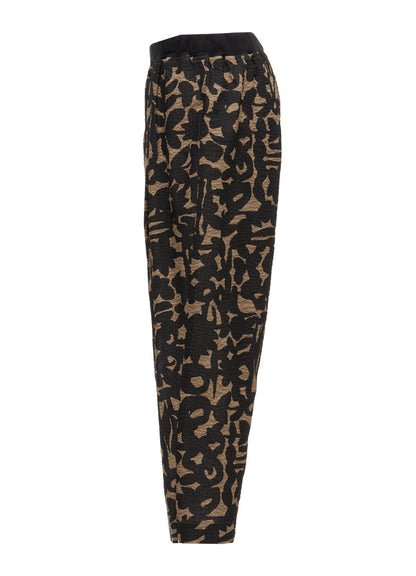 COTTON RIPPLE MOSAIC FLOWER PRINT HEM SLIT PANTS