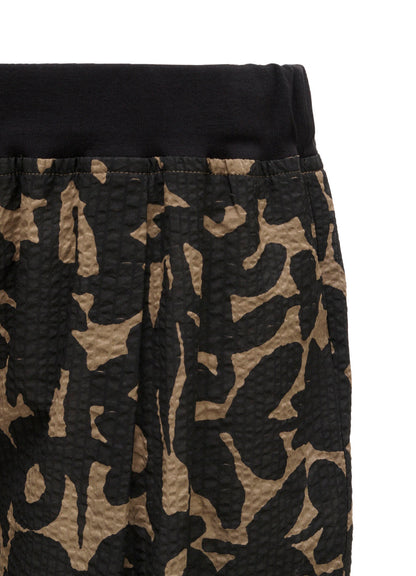 COTTON RIPPLE MOSAIC FLOWER PRINT HEM SLIT PANTS