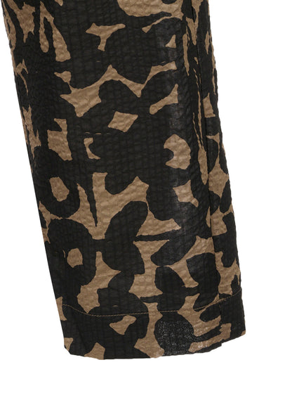 COTTON RIPPLE MOSAIC FLOWER PRINT HEM SLIT PANTS
