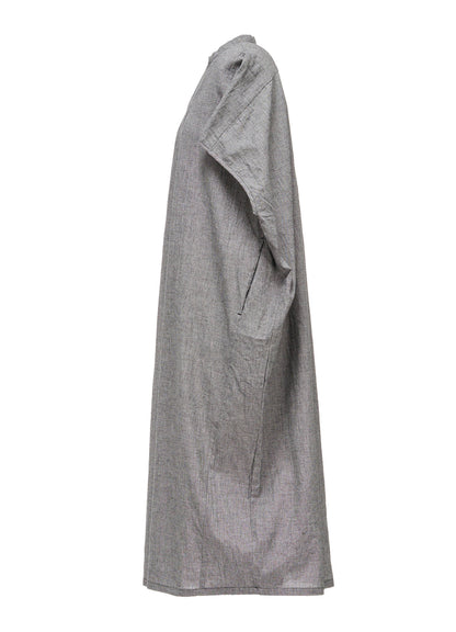COTTON LINEN WASHER SLIT NECK ONE PIECE
