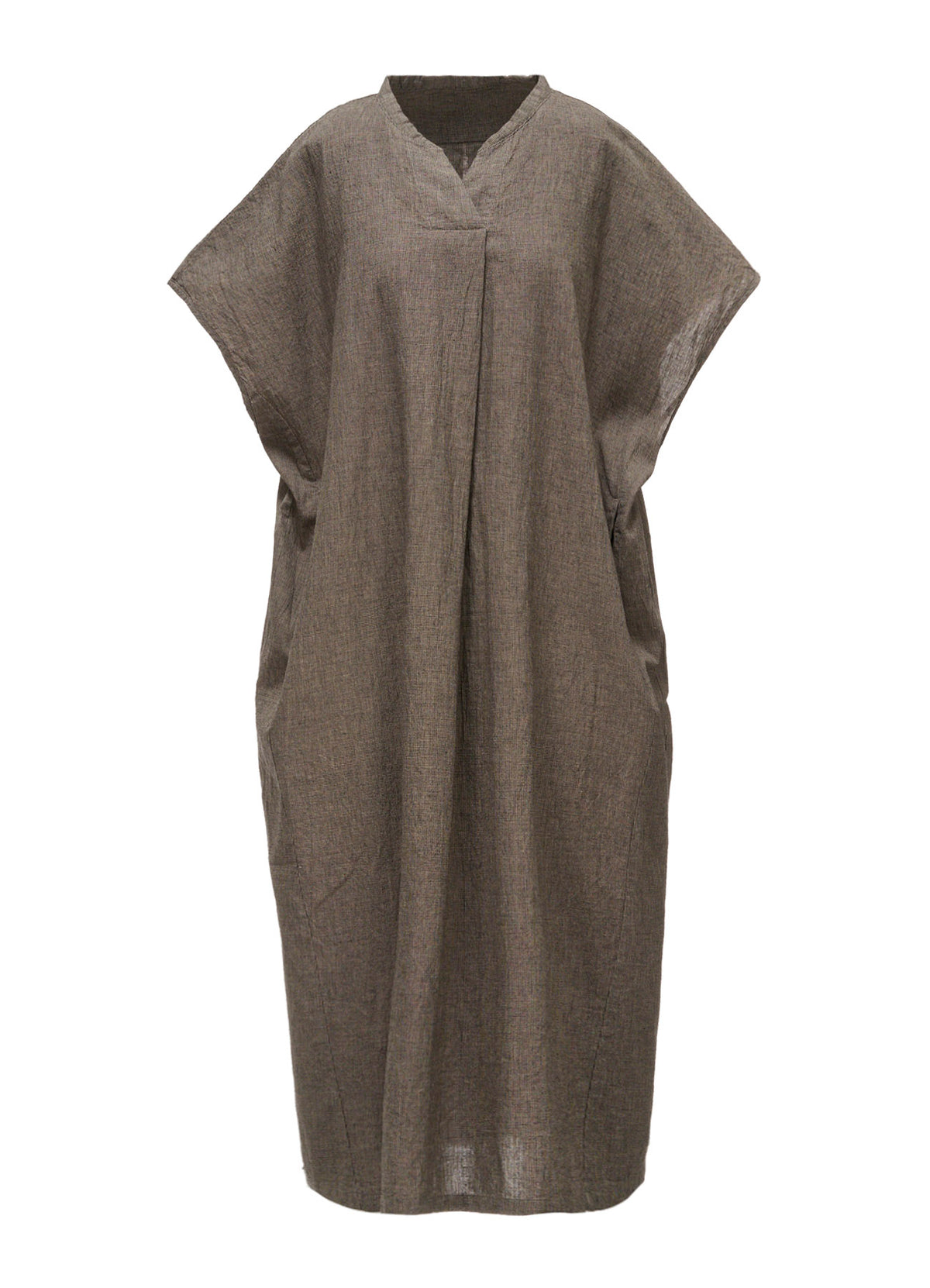 COTTON LINEN WASHER SLIT NECK ONE PIECE