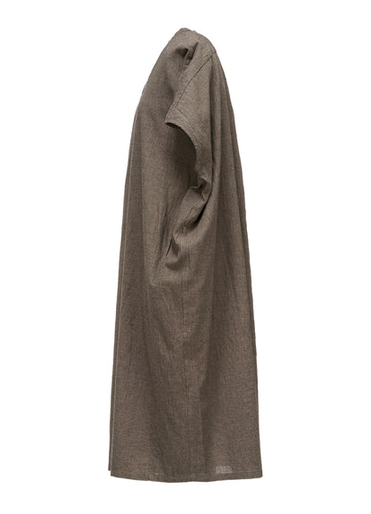 COTTON LINEN WASHER SLIT NECK ONE PIECE
