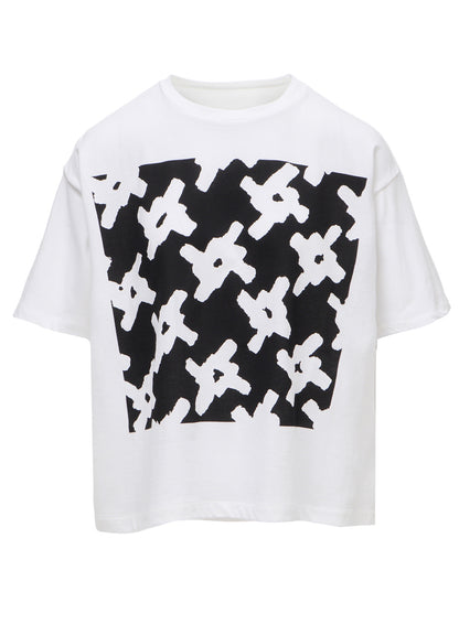 COTTON JERSEY HOUNDSTOOTH PRINT T-SHIRT