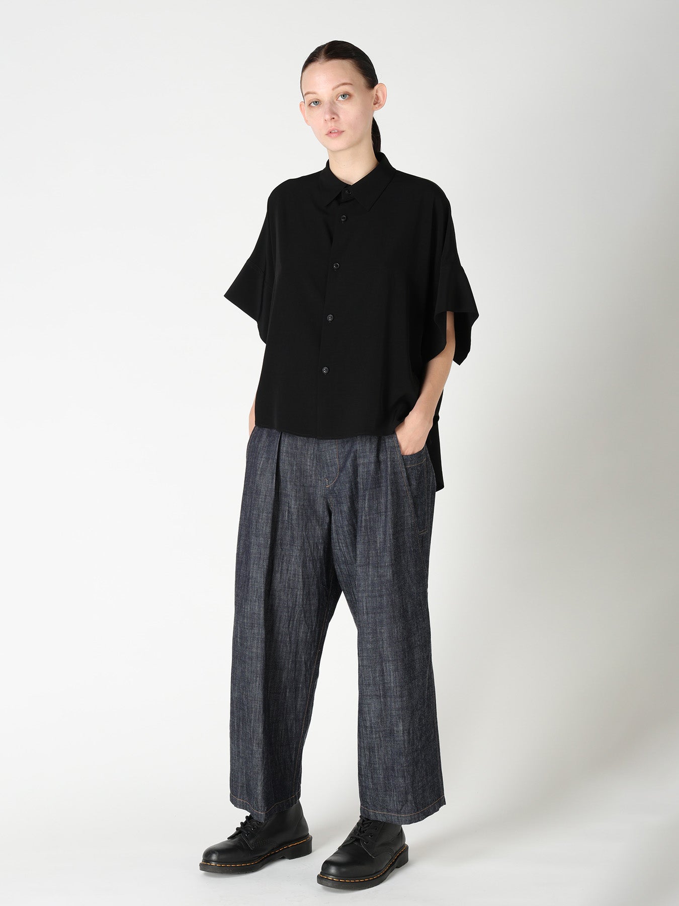 TA/PE CREPE DE CHINE SHORT CUFFS BLOUSE
