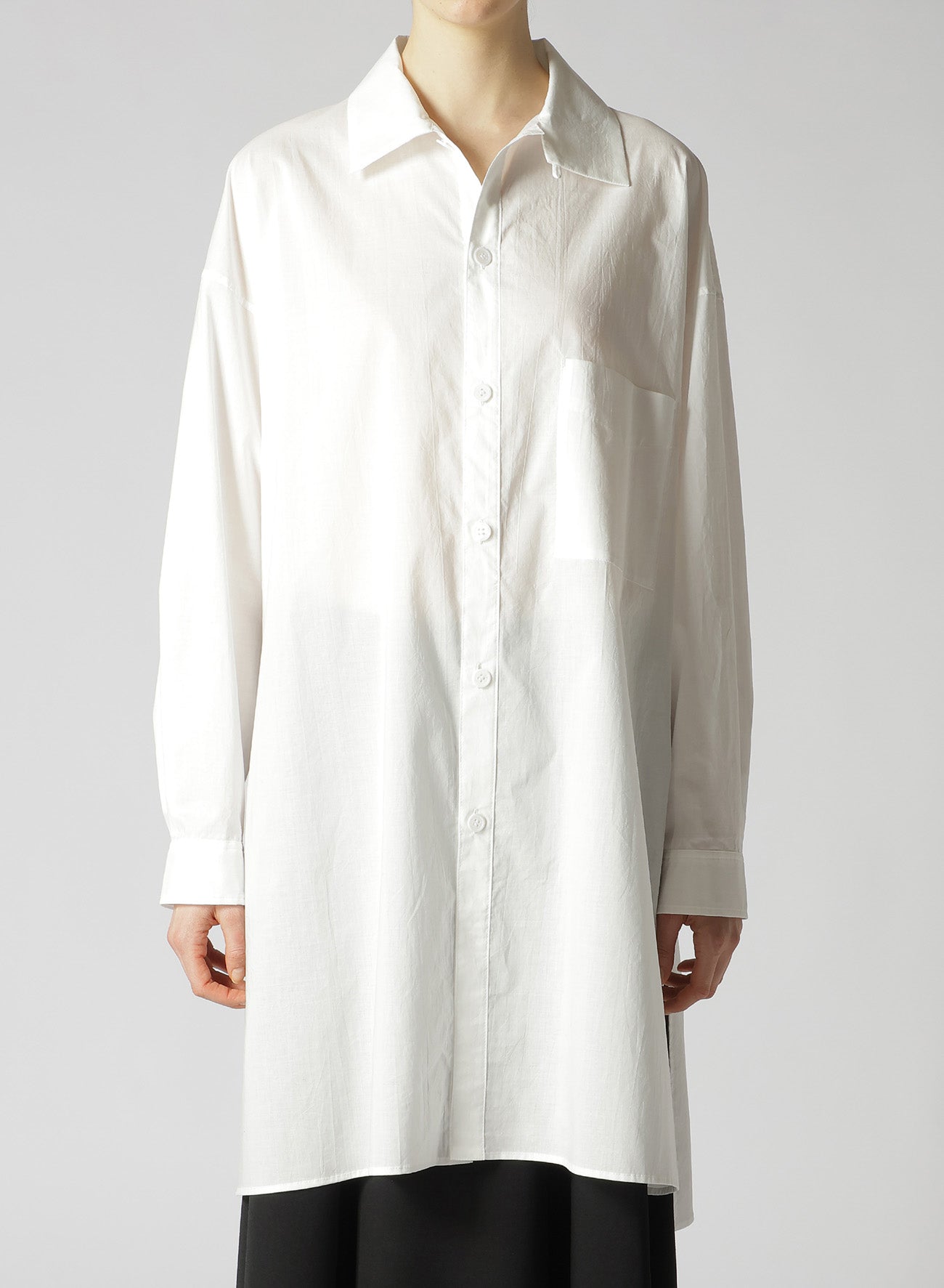 COTTON LAWN UNATTACHED COLLAR BIG SHIRT