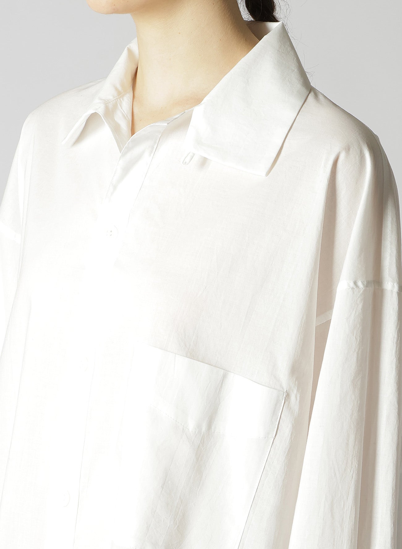 COTTON LAWN UNATTACHED COLLAR BIG SHIRT