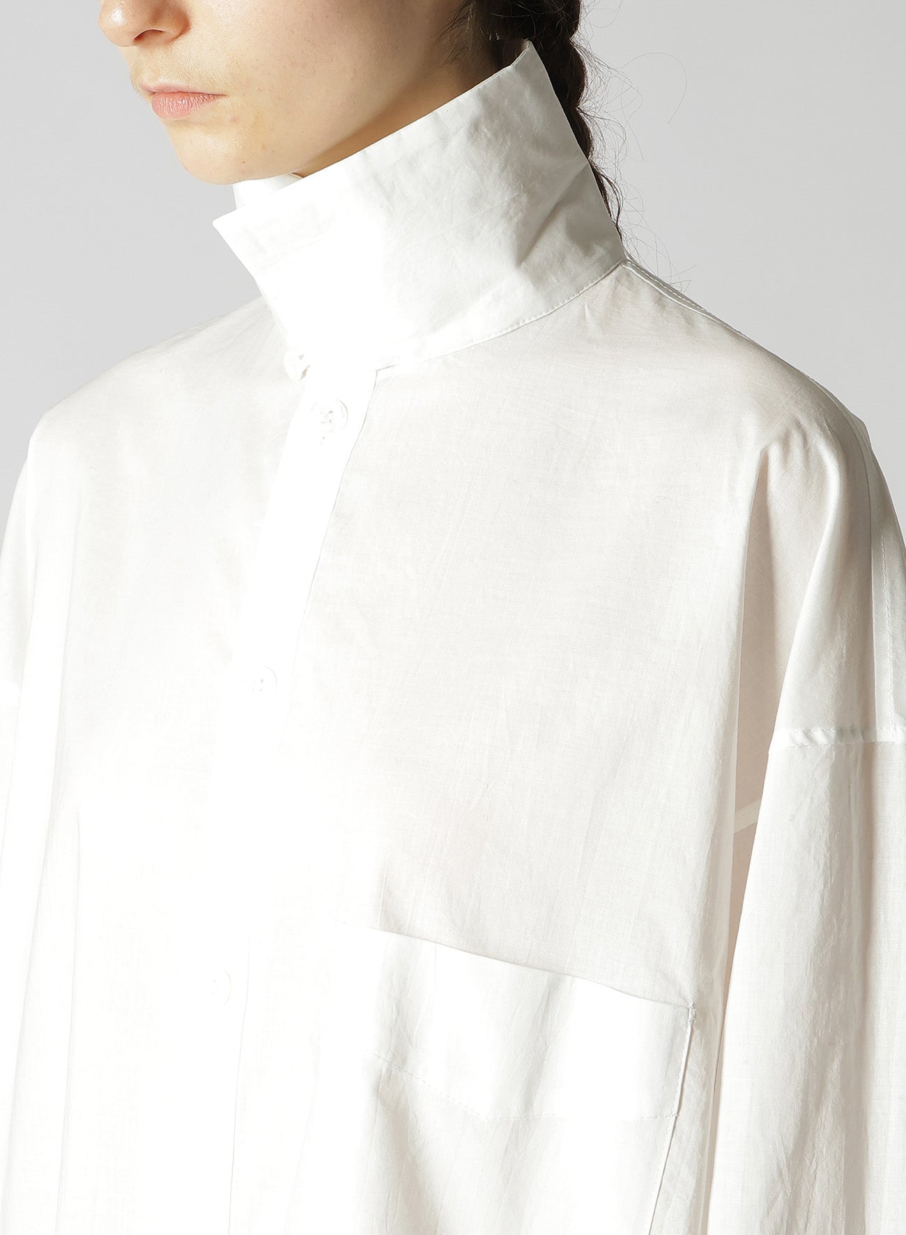 COTTON LAWN UNATTACHED COLLAR BIG SHIRT