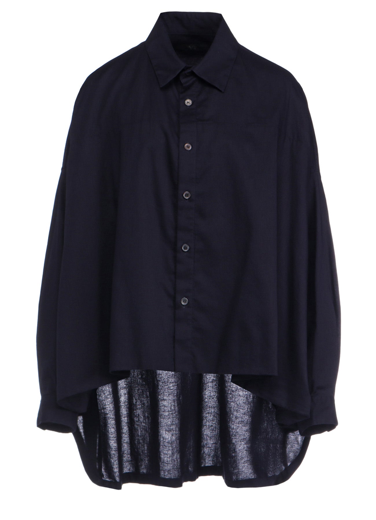 Y's / ワイズヨウジヤマモト | BORN PRODUCT / THIN COTTON TWILL DOUBLE FRONT OVERSIZED SHIRT / 変形 オーバーシャツ | 2 | Navy | レディース Y's BORN PRODUCT] THIN COTTON TWILL DOUBLE FRONT OVERSIZED