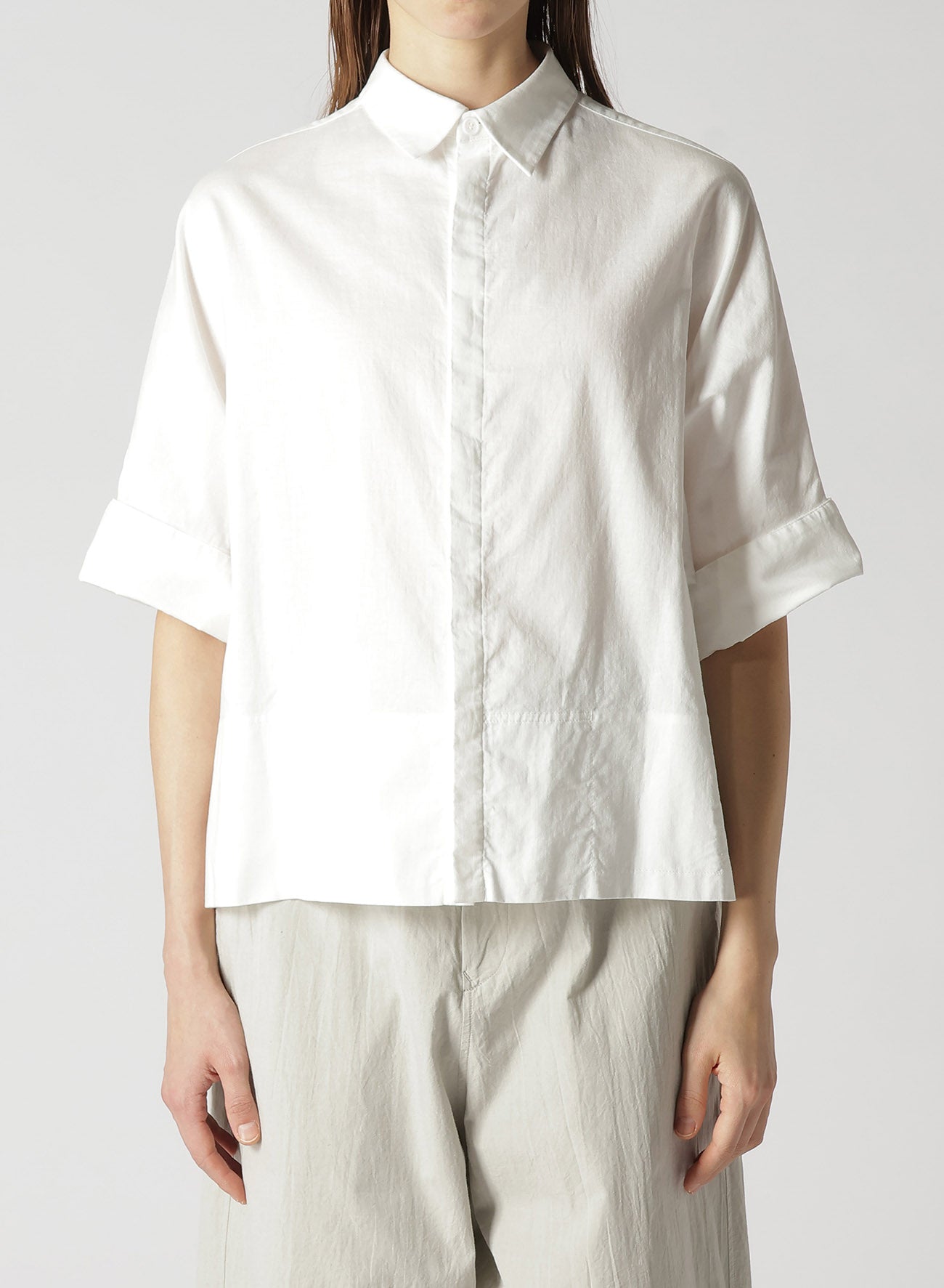 トップス 066042 Y's BORN PRODUCT THIN COTTON Y's BORN PRODUCT] THIN COTTON TWILL DOUBLE FRONT OVERSIZED