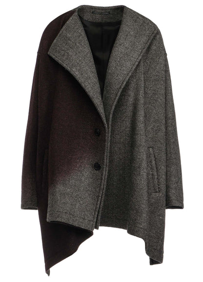 WOOL HERRINGBONE GRADATION COLLARLESS COAT